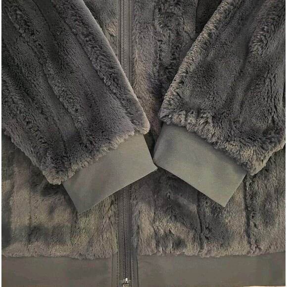 The North Face Faux Fur Bomber Jacket Women's Small Vertical Stripe Dark Grey - Picture 5 of 13